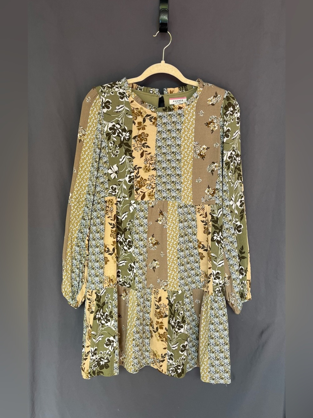 Women’s Small Patchwork Long Sleeve Dress mixed print Cottage Core